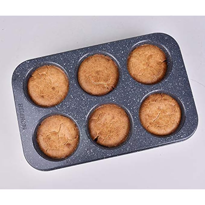 جامبو ديب مافن بان 6 أكواب كب كيك كبير رمادي جرانيت تشطيب من الكربون الصلب مافن القصدير 35X3 بوصة كوب عميق 6 أكواب - Image 5