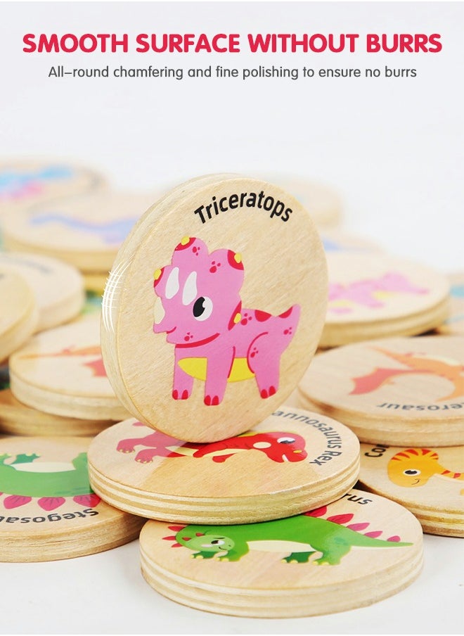 GROIC - Wooden Memory Matching Game, 24PCS Dinosaurs Matching Wooden Cards, Kids Memory Game, Find the Same Dinosaurs Memory Cognitive Training Observation Puzzle Game - Image 1