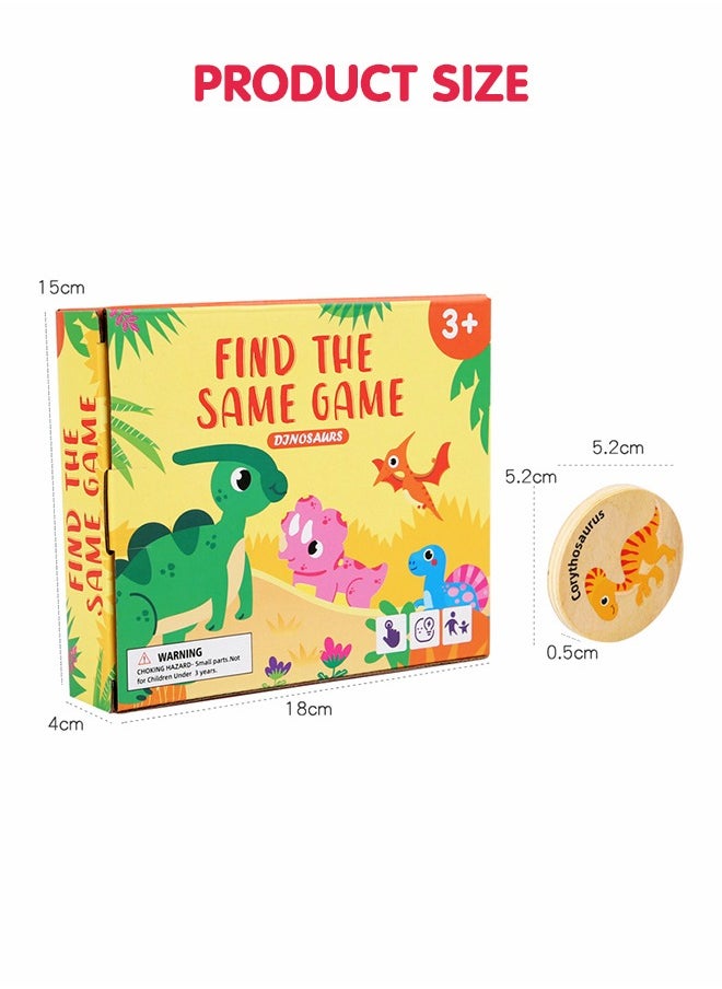 GROIC - Wooden Memory Matching Game, 24PCS Dinosaurs Matching Wooden Cards, Kids Memory Game, Find the Same Dinosaurs Memory Cognitive Training Observation Puzzle Game - Image 1