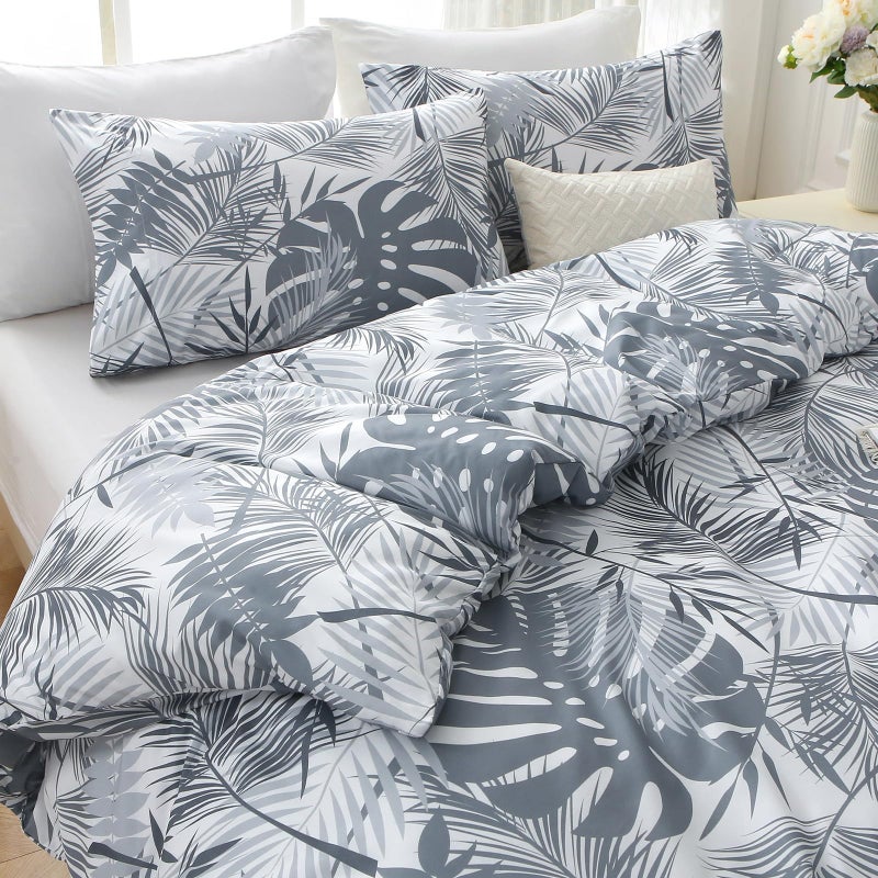 MUXHOMO Duvet Cover King Size, Reversible Floral Black & Grey Duvet Cover Set with Zipper Closure, 3 Pieces Botanical Patterns Soft Microfiber Bedding Set (90"x104", 2 Pillow Cases 20"Ã—36") US - Image 3