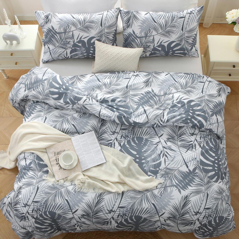 MUXHOMO Duvet Cover King Size, Reversible Floral Black & Grey Duvet Cover Set with Zipper Closure, 3 Pieces Botanical Patterns Soft Microfiber Bedding Set (90"x104", 2 Pillow Cases 20"Ã—36") US - Image 4