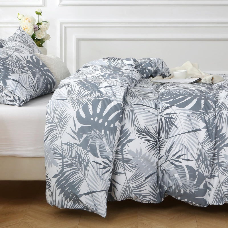 MUXHOMO Duvet Cover King Size, Reversible Floral Black & Grey Duvet Cover Set with Zipper Closure, 3 Pieces Botanical Patterns Soft Microfiber Bedding Set (90"x104", 2 Pillow Cases 20"Ã—36") US - Image 2