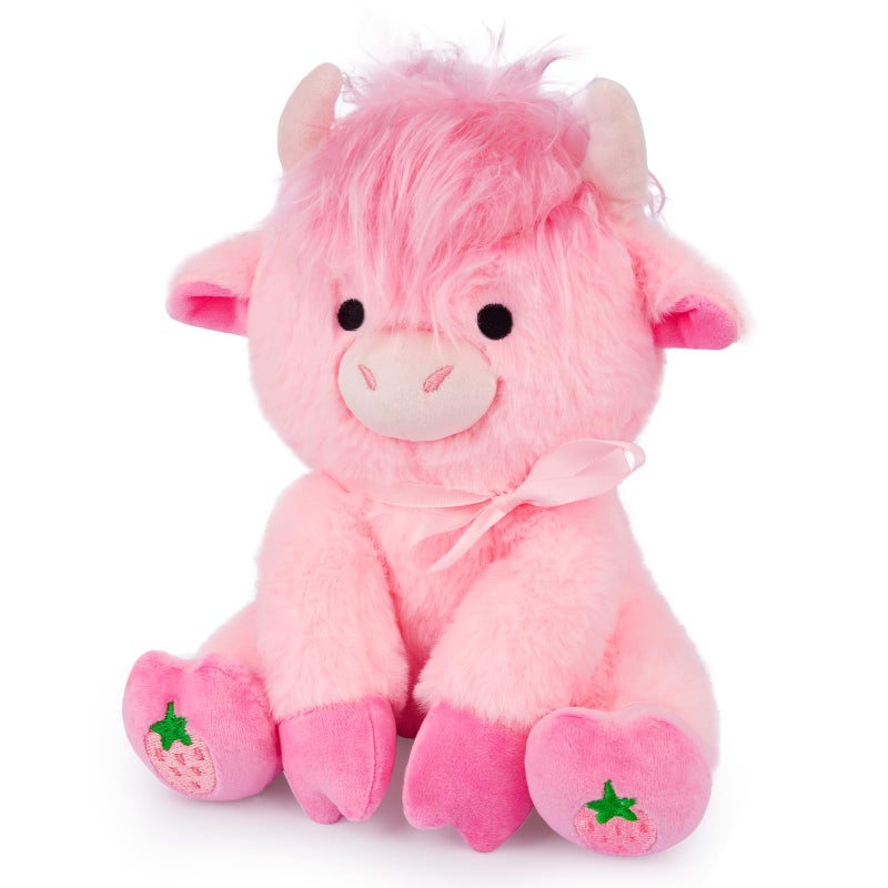 JEROKUMI Highland Cow Stuffed Animal 8inch Strawberry Pink Highland Cow Plush with Ribbon Bow Cute Plushies for Kids Boys Girls Kawaii Doll Birthdays Gifts for Girlfriends - Image 3