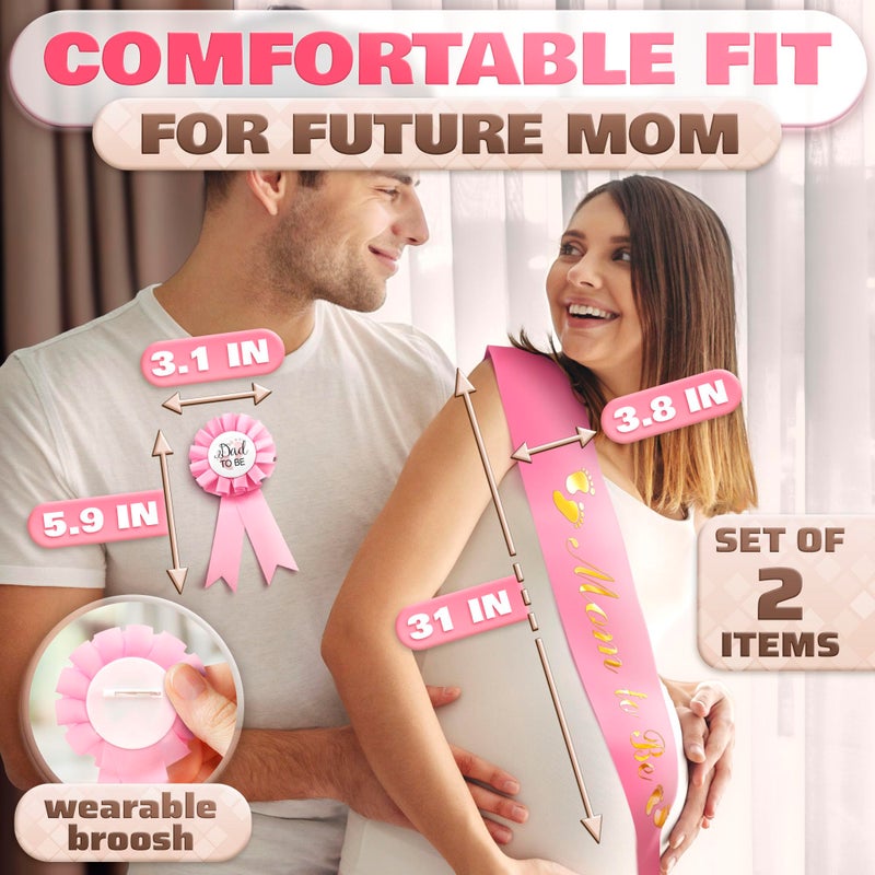 V TOWER Pink Baby Shower Decorations for Girl and Pins for Dad - Glossy Girl Baby Shower Decorations Made from Soft & Smooth Satin, Daddy Brooch & Mommy to Be Sash - Party Mom to Be Sash That Doesn't Wrinkle - Image 2