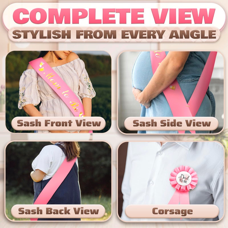 V TOWER Pink Baby Shower Decorations for Girl and Pins for Dad - Glossy Girl Baby Shower Decorations Made from Soft & Smooth Satin, Daddy Brooch & Mommy to Be Sash - Party Mom to Be Sash That Doesn't Wrinkle - Image 5