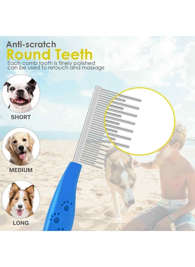 PET Pet Grooming Comb For Dog & Cat, Short And Long Teeth Deshedding Brush, Professional Stainless Steel Dematting Tool Removes Knots, Mats And Tangles - Color May Vary  - Image 2