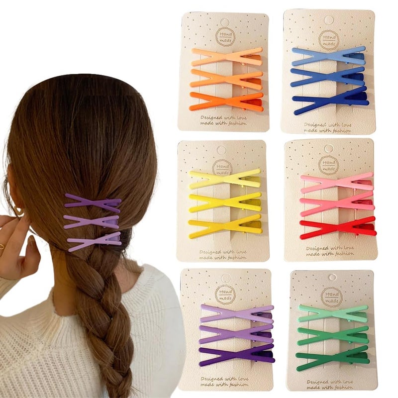Ouliget Female Hair Clips, Candy Colored Matte Plastic Coated Hair Clips, Korean Minimalist Small Hair Clip, X shape Clip, 18 Pieces, 2.3 Inches - Image 1