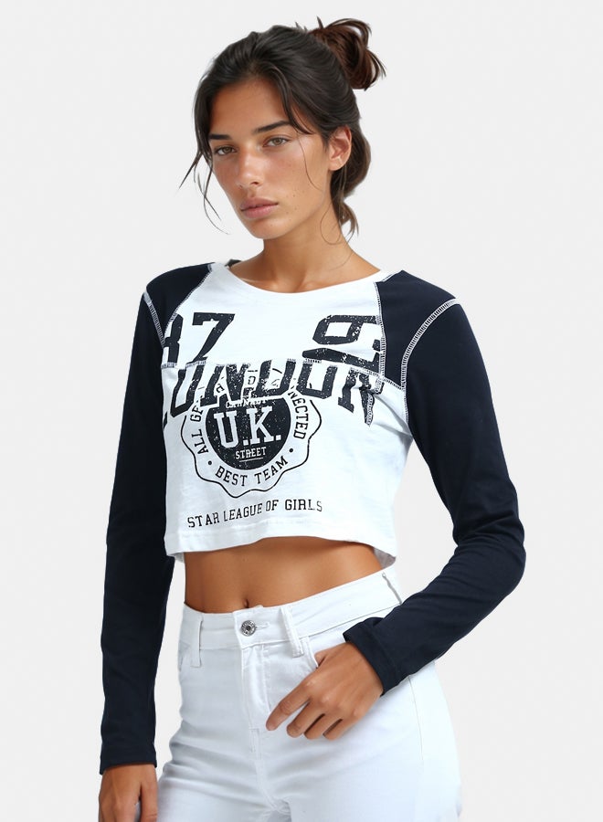 Printed "London" Cotton Long Sleeves Tee