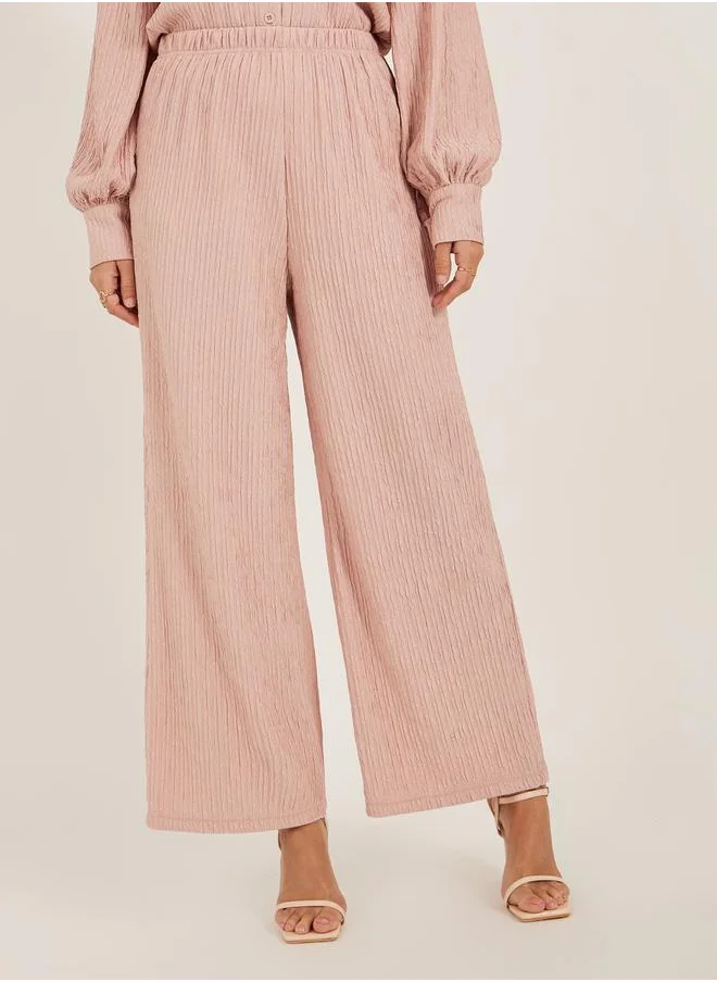 Styli Styli Textured Mid Rise Wide Leg Pants with Elasticated Waistband