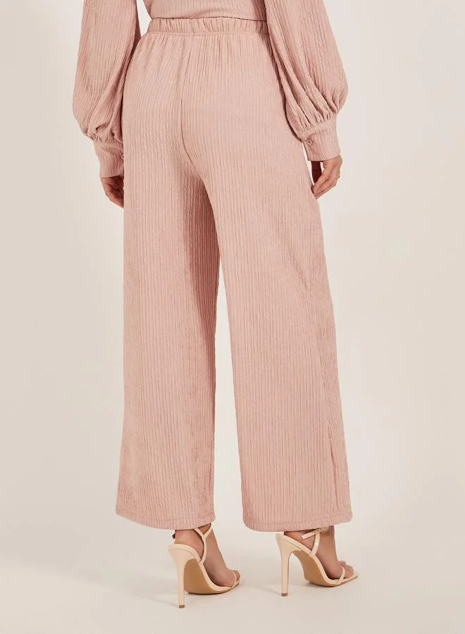 Styli Styli Textured Mid Rise Wide Leg Pants with Elasticated Waistband
