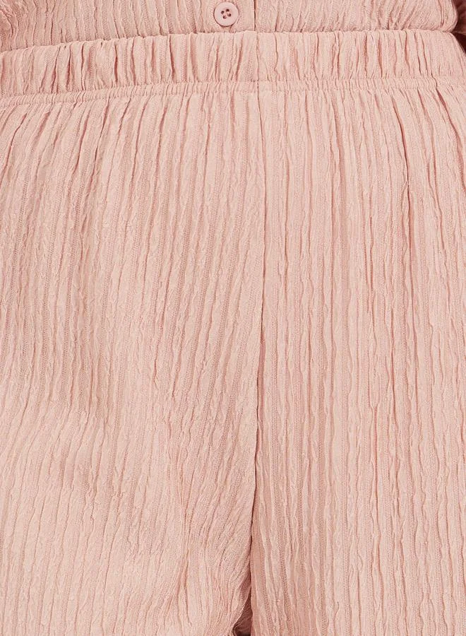 Styli Styli Textured Mid Rise Wide Leg Pants with Elasticated Waistband