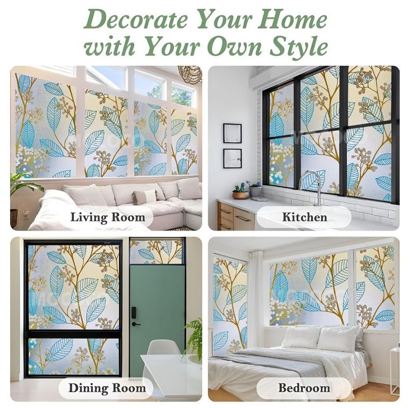 MOCOCO Premium Privacy Window Film Vinyl Frosted Self Adhesive Glass Film Decorative Window Stickers for Home Office Bathroom Kitchen Living Room - Sapphire Blue - Image 5