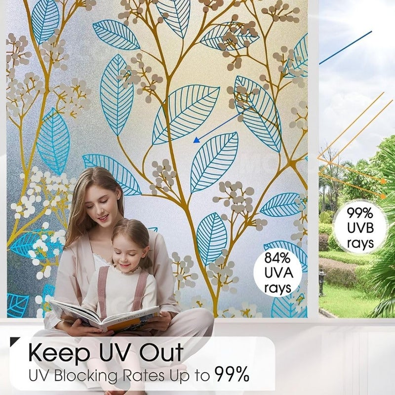 MOCOCO Premium Privacy Window Film Vinyl Frosted Self Adhesive Glass Film Decorative Window Stickers for Home Office Bathroom Kitchen Living Room - Sapphire Blue - Image 3