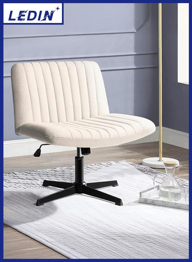 LEDIN Cross Legged Chair, Armless Office Chair Desk Chair with Adjustable Height & Wide Seat, Modern Swivel Vanity Chair Padded Computer Chair for Home Office Bedroom Study (Beige)  - Image 1
