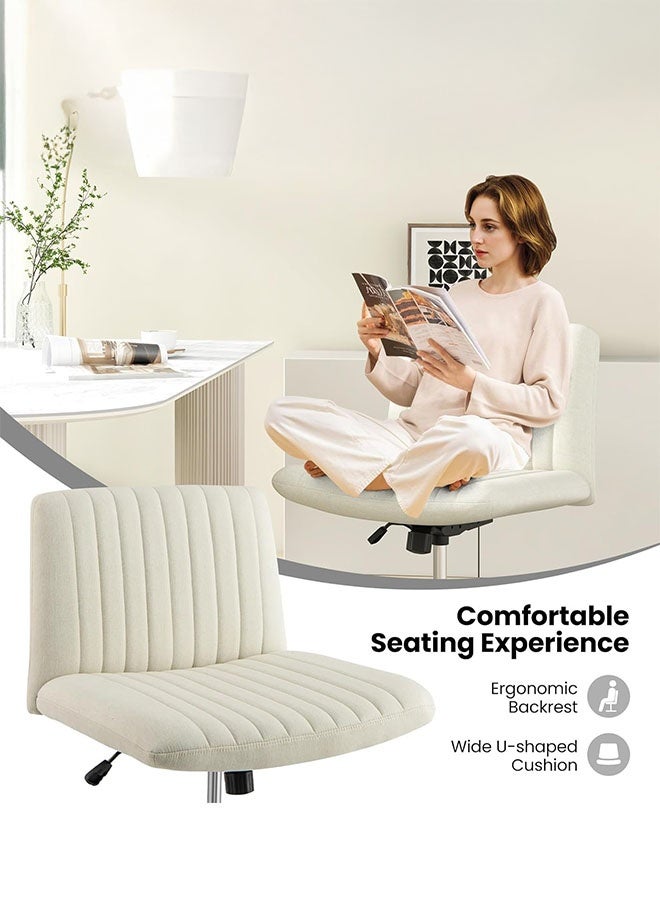 LEDIN Cross Legged Chair, Armless Office Chair Desk Chair with Adjustable Height & Wide Seat, Modern Swivel Vanity Chair Padded Computer Chair for Home Office Bedroom Study (Beige)  - Image 5