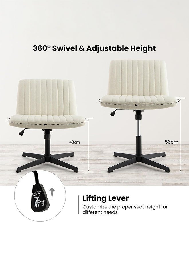 LEDIN Cross Legged Chair, Armless Office Chair Desk Chair with Adjustable Height & Wide Seat, Modern Swivel Vanity Chair Padded Computer Chair for Home Office Bedroom Study (Beige)  - Image 2