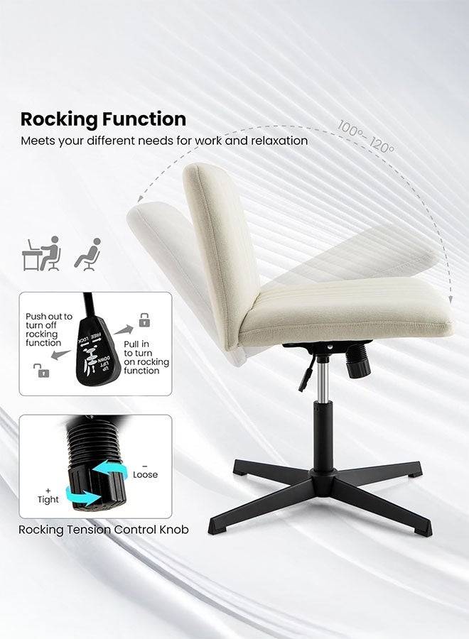 LEDIN Cross Legged Chair, Armless Office Chair Desk Chair with Adjustable Height & Wide Seat, Modern Swivel Vanity Chair Padded Computer Chair for Home Office Bedroom Study (Beige)  - Image 4