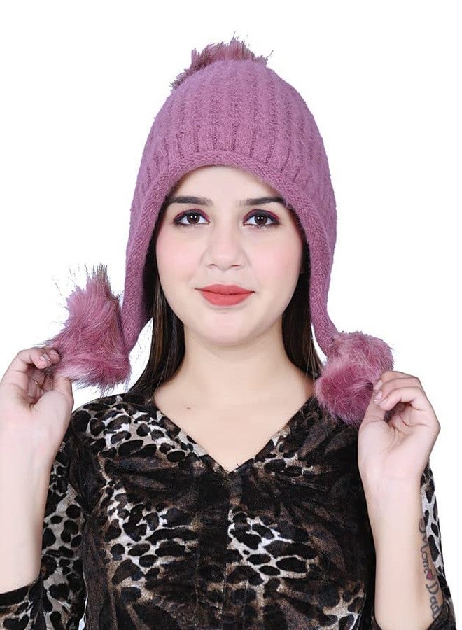 Dressify® Winter Women Triple Pompom Cap (Inside Fur) Woolen Beanie Cap for Women & Girl's Purple Color - Image 1