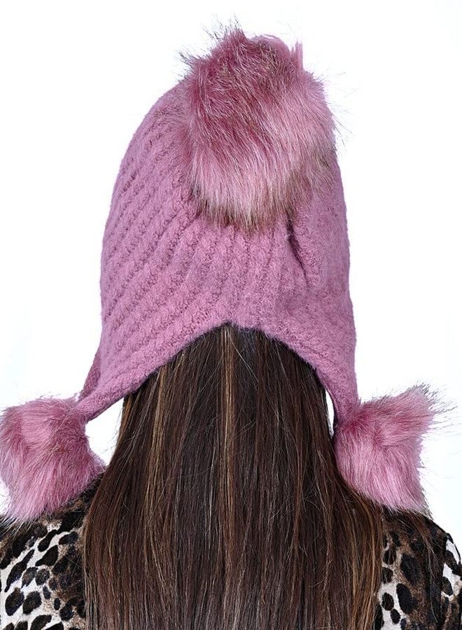 Dressify® Winter Women Triple Pompom Cap (Inside Fur) Woolen Beanie Cap for Women & Girl's Purple Color - Image 4
