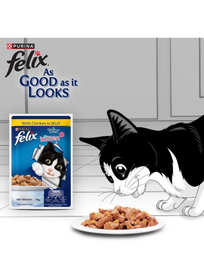 PURINA - Felix As Good As It Looks Wet Food For Kittens|Complete And Balanced Kitten Food |Chicken Flavour|Pack Of 12 Pouches (12 X 85 G) - Image 1