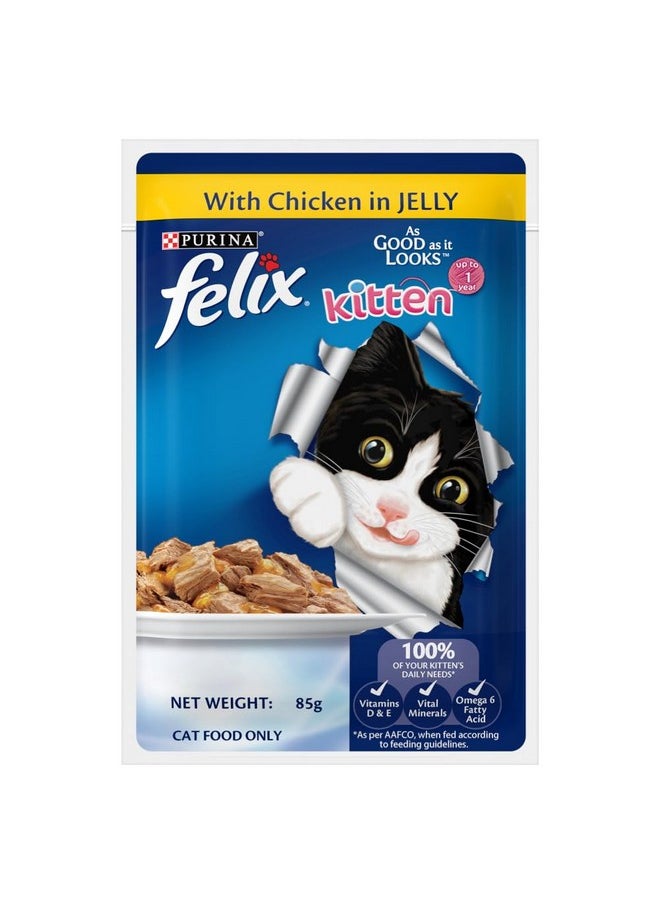 PURINA - Felix As Good As It Looks Wet Food For Kittens|Complete And Balanced Kitten Food |Chicken Flavour|Pack Of 12 Pouches (12 X 85 G) - Image 1