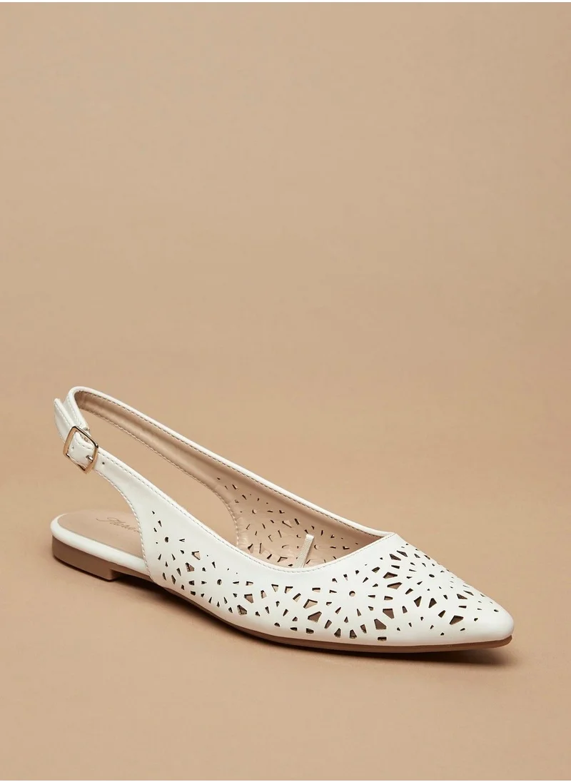 Flora Bella Cutwork Detail Pointed Toe Ballerina Shoes with Slingback Buckle Closure