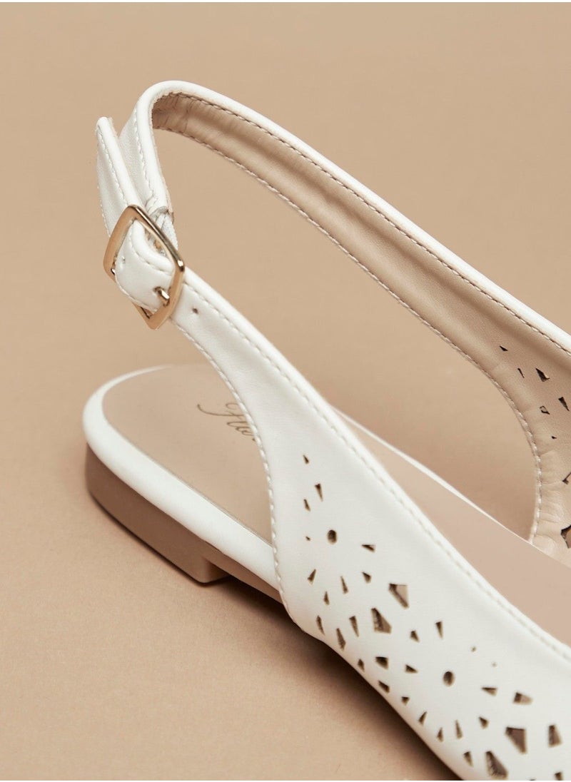 Flora Bella - Cutwork Detail Pointed Toe Ballerina Shoes with Slingback Buckle Closure - Image 1
