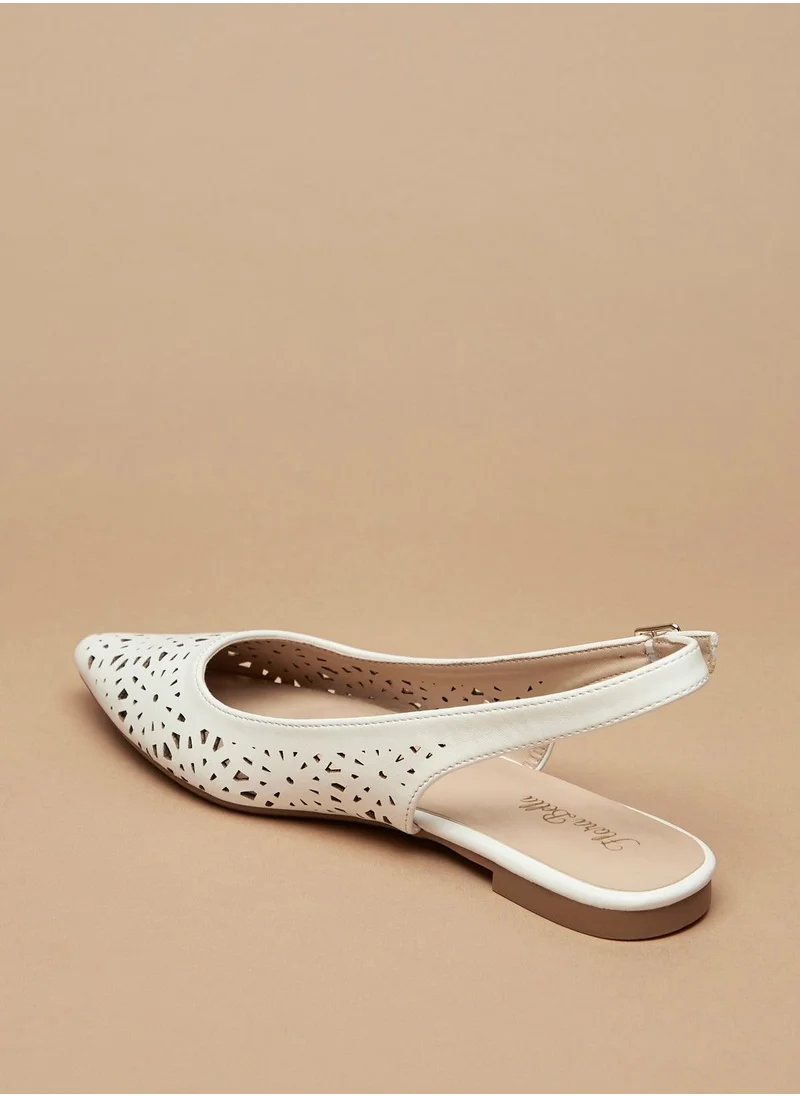 Flora Bella Cutwork Detail Pointed Toe Ballerina Shoes with Slingback Buckle Closure