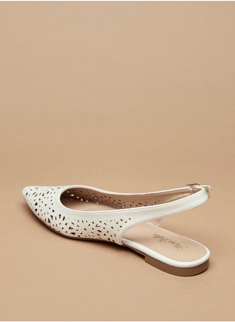 Flora Bella - Cutwork Detail Pointed Toe Ballerina Shoes with Slingback Buckle Closure - Image 1