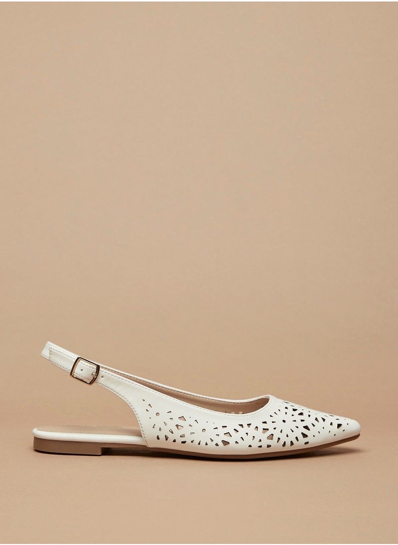 Flora Bella - Cutwork Detail Pointed Toe Ballerina Shoes with Slingback Buckle Closure - Image 1