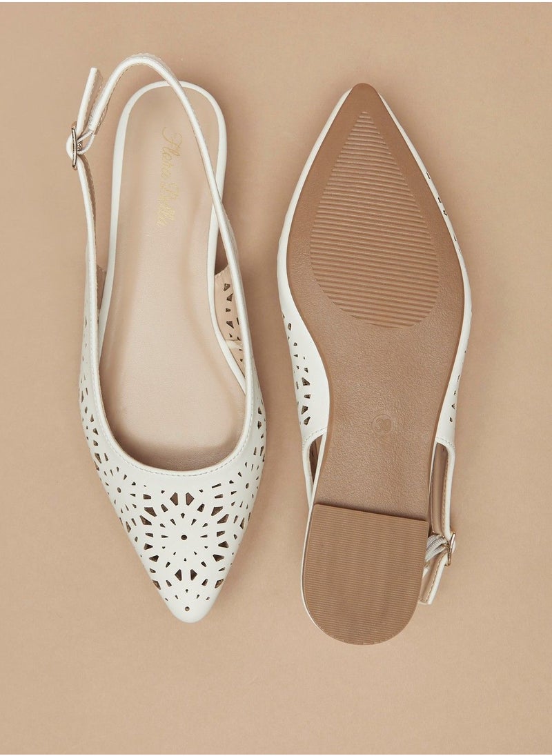 Flora Bella - Cutwork Detail Pointed Toe Ballerina Shoes with Slingback Buckle Closure - Image 1