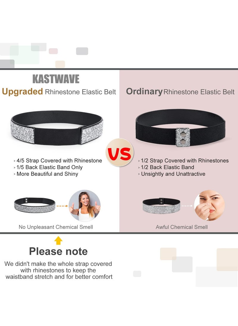 KASTWAVE - Rhinestone Elastic Belt for Women, Stretchy Shiny Crystal Belt Bling Wide Waist Belt for Women Dress (S) - Image 1