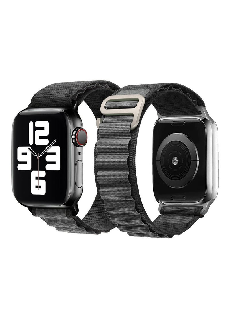 Alpine Loop Band for Apple Watch Band 38mm 40mm 41mm 42mm (Series 10) Adjustable with Metal G-Hook Strap Black Grey