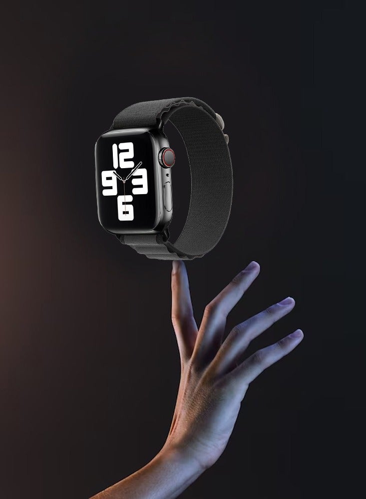 Alpine Loop Band for Apple Watch Band 38mm 40mm 41mm 42mm (Series 10) Adjustable with Metal G-Hook Strap Black Grey
