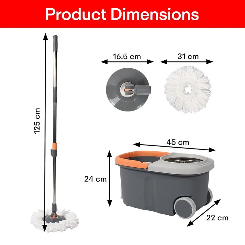 PRIME PICK 360 Spin Mop Extendable Ceiling Fan Cleaning Brush Stainless Steel Wringer Big Wheels Puller Handle Microfiber Dry Wet Mop for Floor Wall Fan Cleaning 2 Microfiber Refills Big Size - Image 3