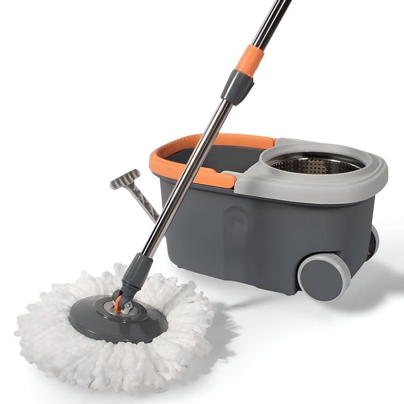 PRIME PICK 360 Spin Mop Extendable Ceiling Fan Cleaning Brush Stainless Steel Wringer Big Wheels Puller Handle Microfiber Dry Wet Mop for Floor Wall Fan Cleaning 2 Microfiber Refills Big Size - Image 1