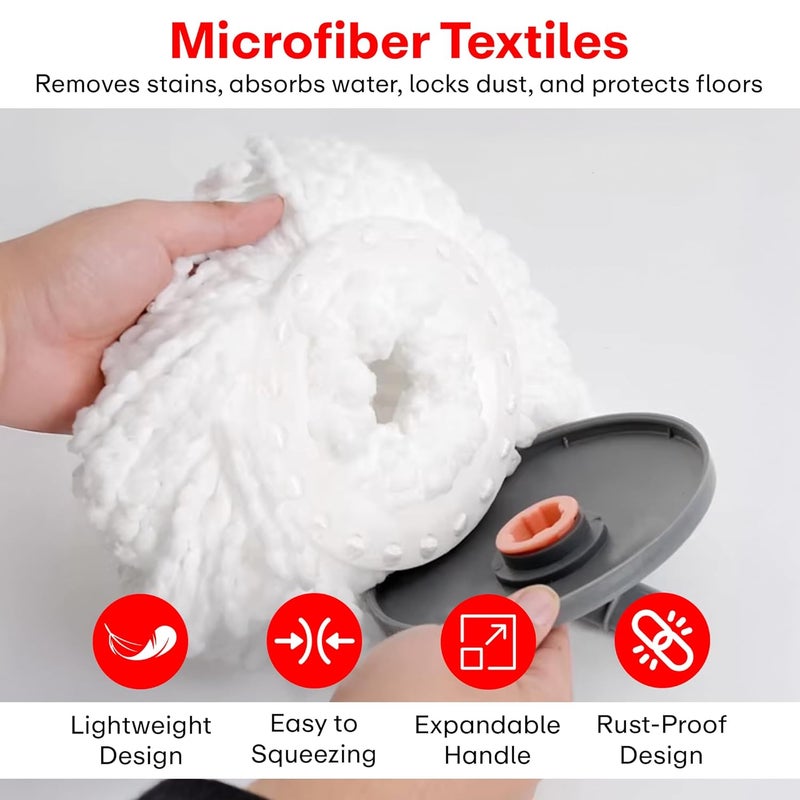 PRIME PICK 360 Spin Mop Extendable Ceiling Fan Cleaning Brush Stainless Steel Wringer Big Wheels Puller Handle Microfiber Dry Wet Mop for Floor Wall Fan Cleaning 2 Microfiber Refills Big Size - Image 2