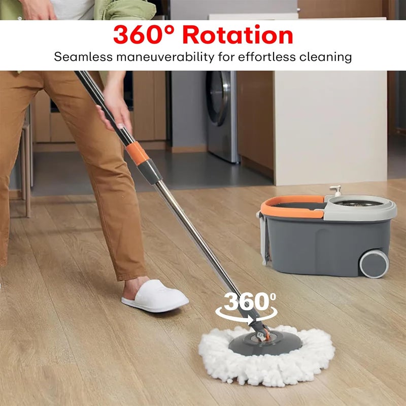 PRIME PICK 360 Spin Mop Extendable Ceiling Fan Cleaning Brush Stainless Steel Wringer Big Wheels Puller Handle Microfiber Dry Wet Mop for Floor Wall Fan Cleaning 2 Microfiber Refills Big Size - Image 4