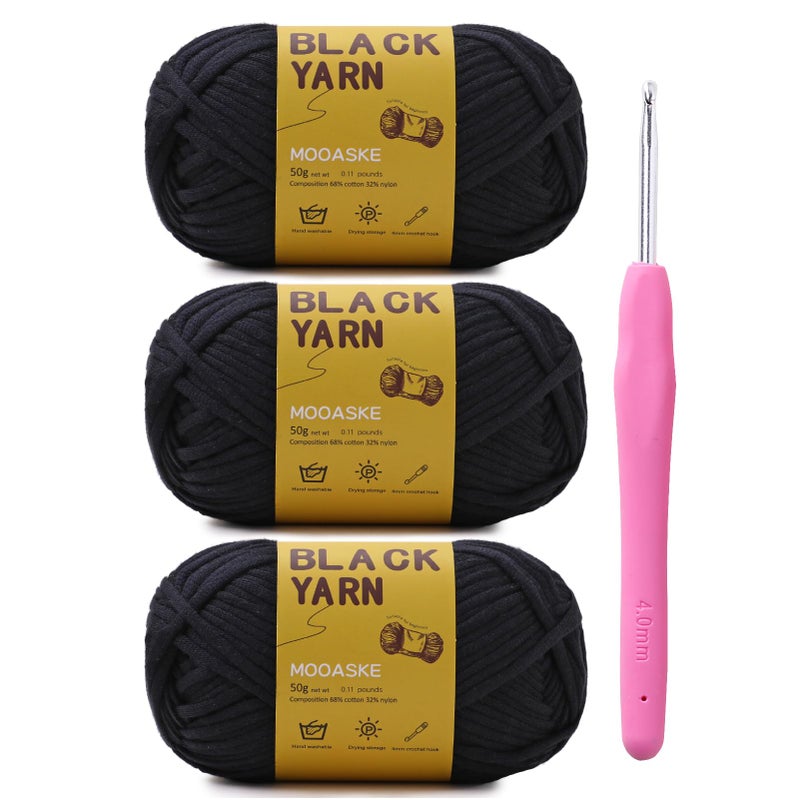 Mooaske 3 Pack (3 x 50g) Crochet Yarn with Crochet Hook - Worsted Medium Yarn for Crocheting - Easy-to-See Stitches Cotton-Nylon Blend Beginner Knitting Yarns for Adults and Kids - Image 1