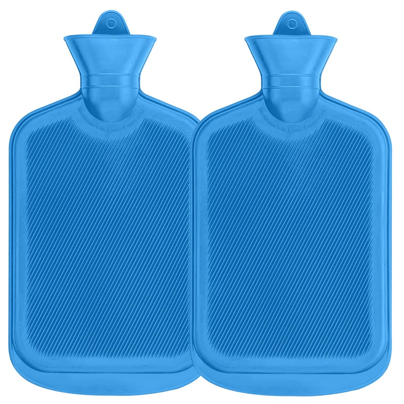 SteadMax 2 Pack Hot Water Bottles 2L 68oz Natural Rubber BPA Free Durable Large Hot Water Bag for Hot Compress and Heat Therapy Pain Relief Heating Pad Blue