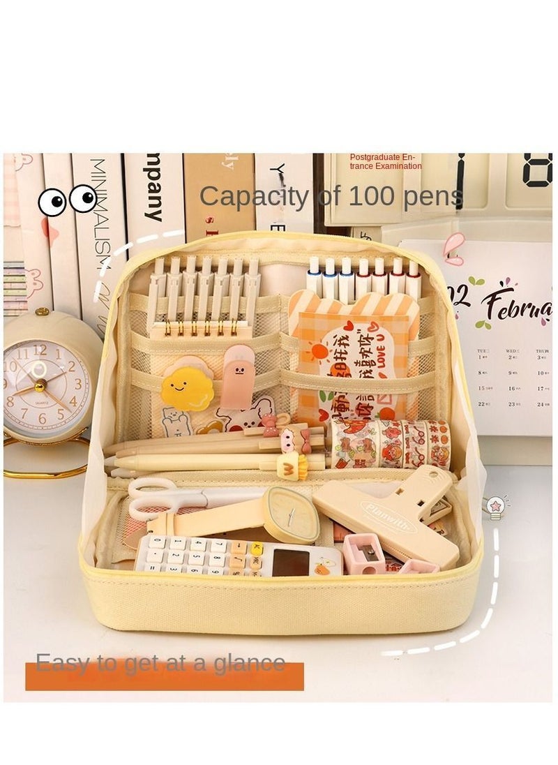 Y&D - Big Capacity Pencil Case Canvas High Large Storage Pouch Marker Pen Simple Stationery Bag School College Office Organizer For Teens Girls Adults Student-Beige Beige Unique - Image 1