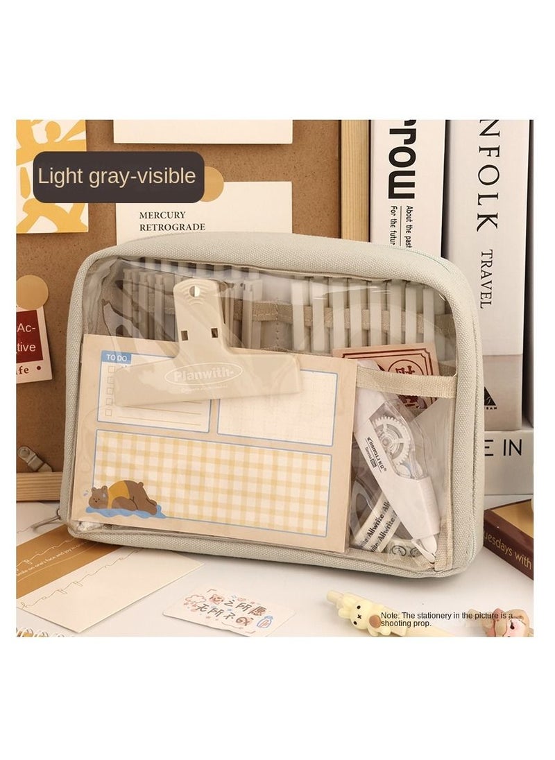 Y&D - Big Capacity Pencil Case Canvas High Large Storage Pouch Marker Pen Simple Stationery Bag School College Office Organizer For Teens Girls Adults Student-Beige Beige Unique - Image 1