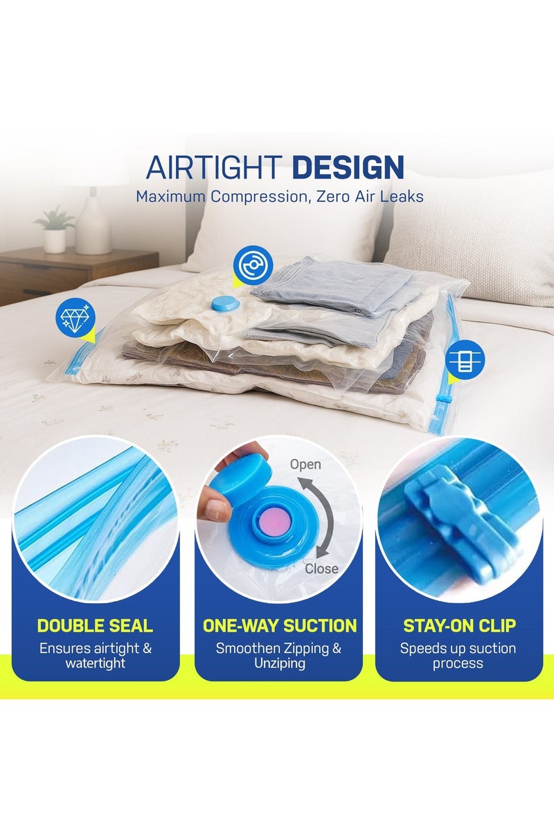 ECALZA Vacuum Storage Bags - Pack of 7 (1Jumbo/1 Large/2 Medium/2 Small/1 Pump) Re-usable Travel Compression Storage Bags For Clothes, Comforters & Blankets - Space Saver Bags with Hand Pump - Image 4