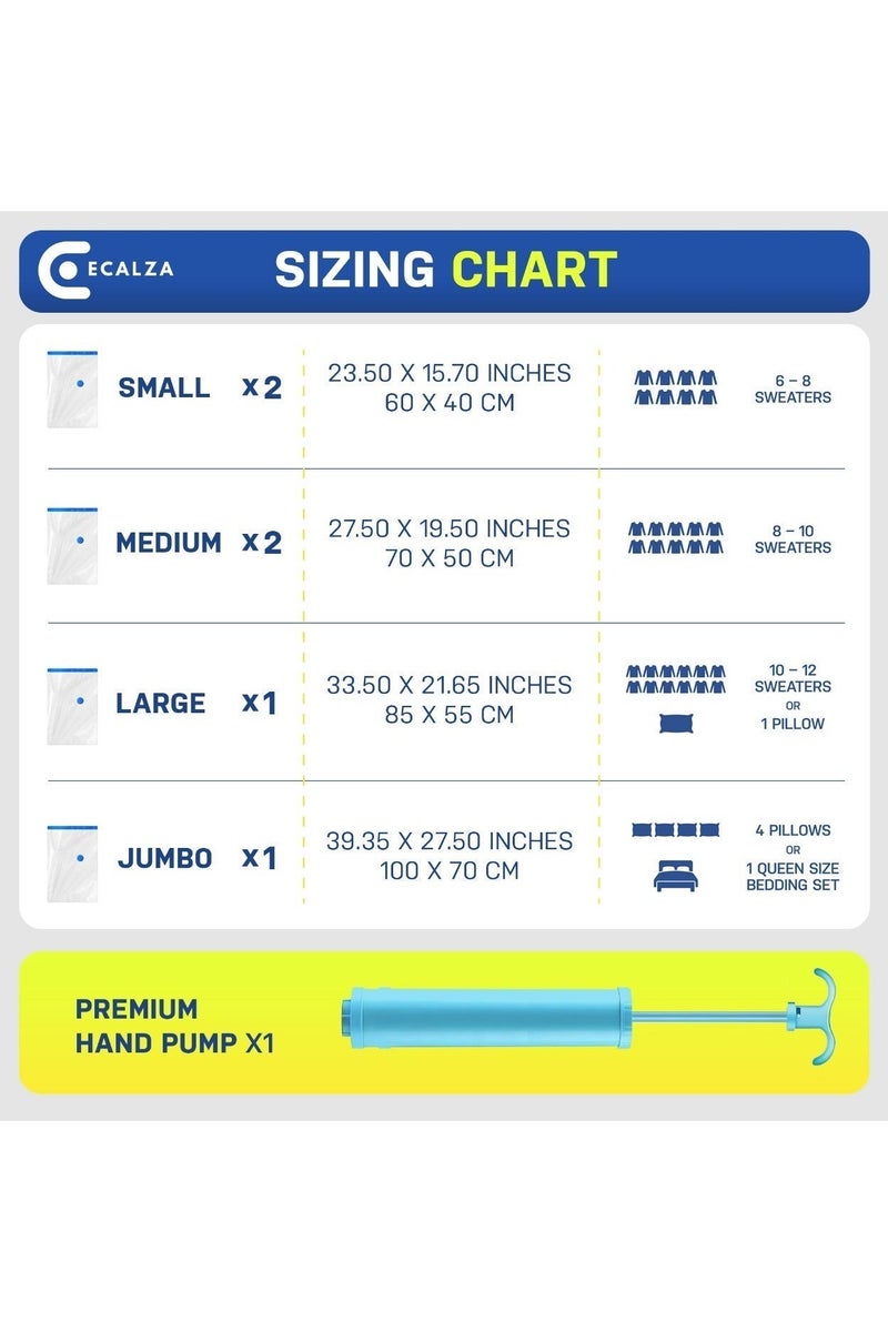 ECALZA® Vacuum Storage Bags with Hand Pump -Pack of 7 (1Jumbo/1 Large/2 Medium/2 Small/1 Pump)  Space Saver Reusable Compression Seal Bag for Travel Clothes, Comforters, Pillows, Blankets - Image 2