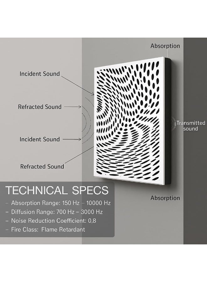Acoustic Motion Acoustic diffuser panels 25x50x5.5 cm TRIPPY design with Self-Adhesive,Sound Proof,Diffusion Panels for Home,Studio,Office,Wall art Foam+wood Boards For Acoustic Room Treatment,White,4 pieces - Image 5