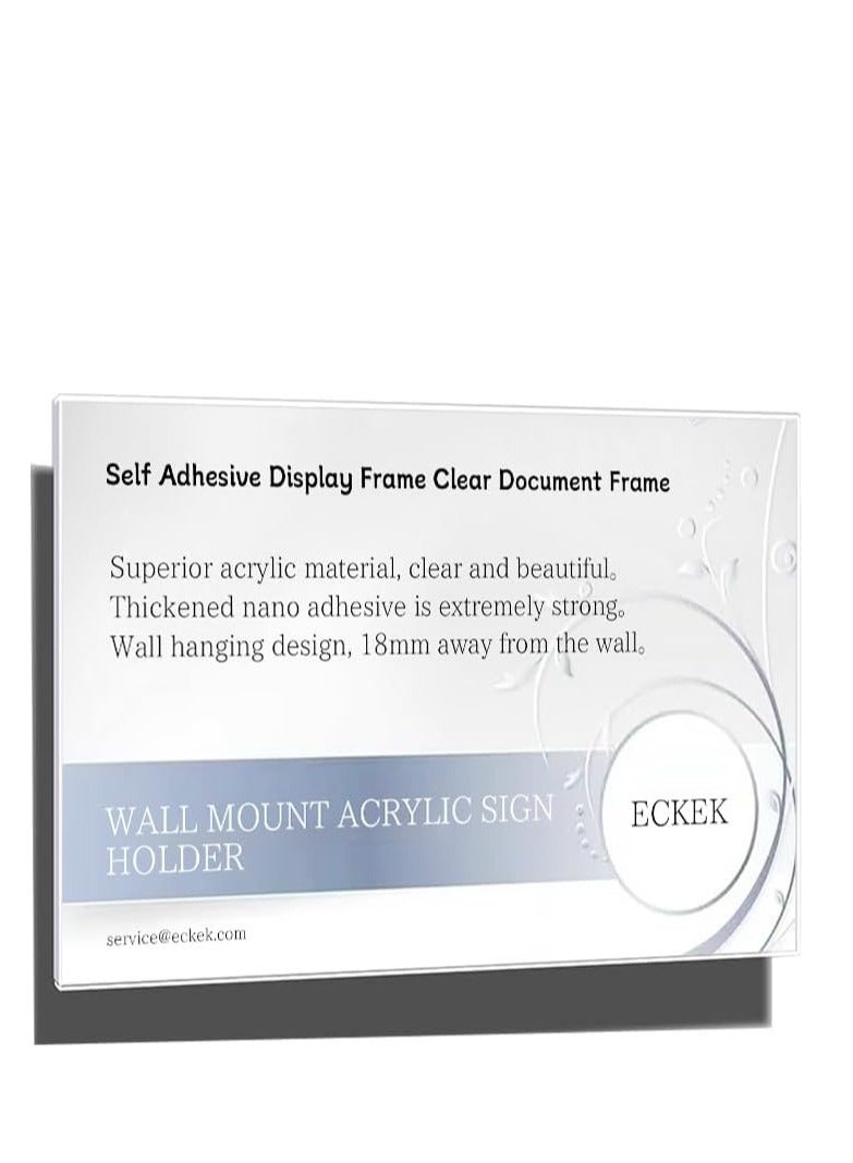 Eckek  Wall Mount Acrylic Sign Holder Self Adhesive Display Frame Clear Document Frame for Office, Store, School, Home, Wall Picture Frame - Image 1