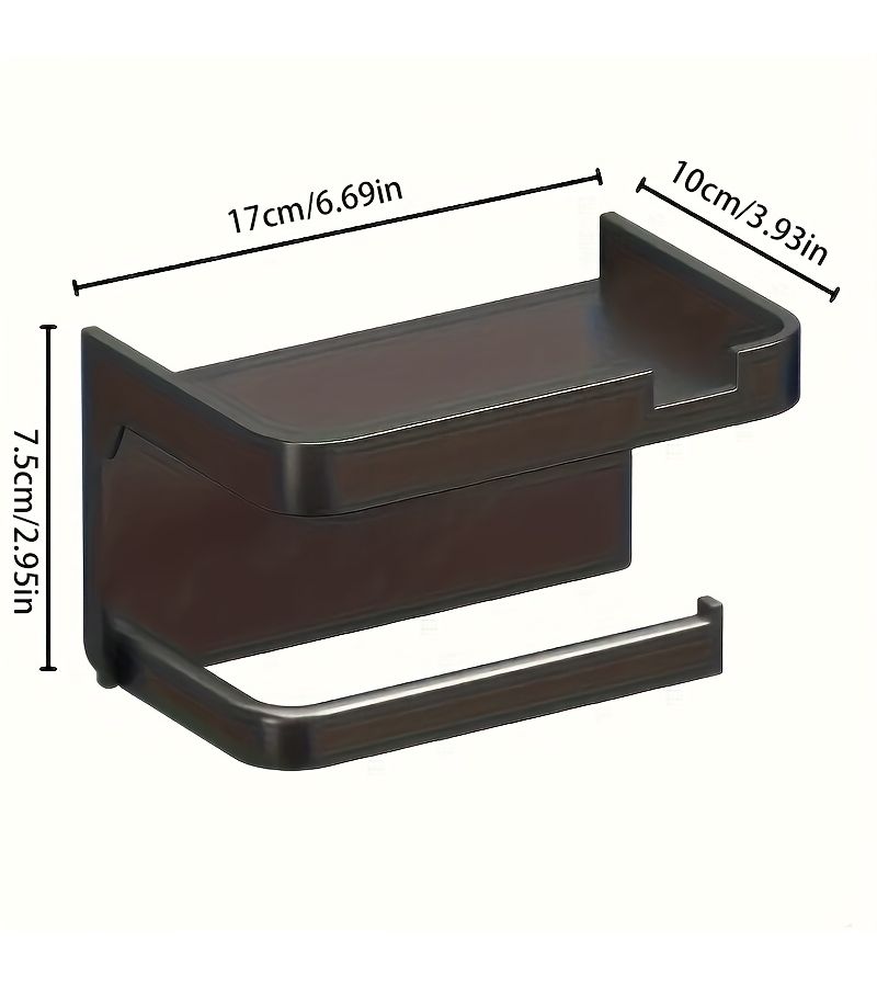 Black No Drill Wall Mounted Toilet Paper Holder With Phone Tray - Image 3