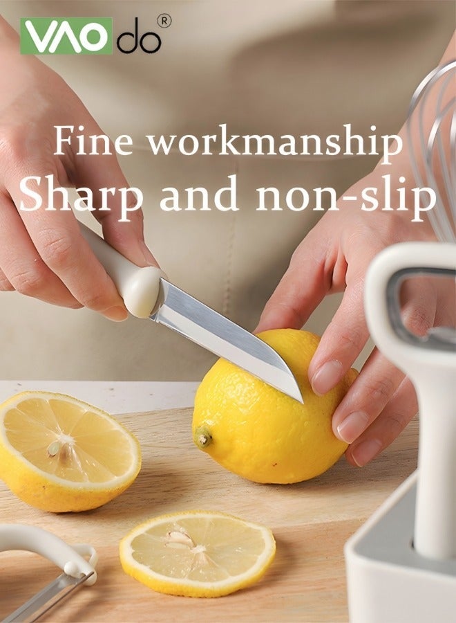 فاو دو مجموعة أدوات مطبخ 6 قطع مع حامل، مجموعة أدوات طهي مع مقشرة وفتاحة زجاجات ومقص وخفاقة، أدوات مطبخ خالية من مادة BPA، لون أبيض - Image 3