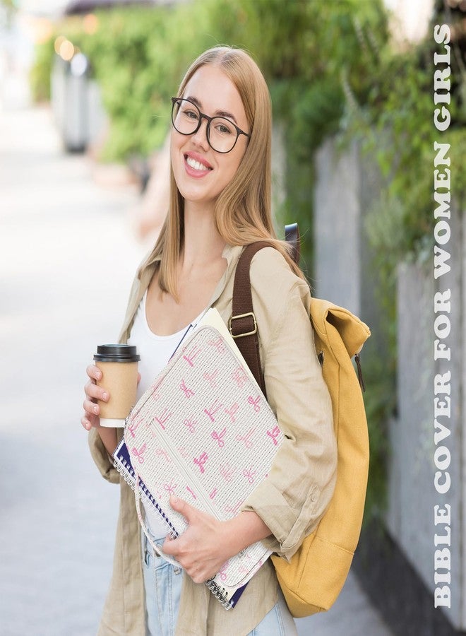 JIANYA غلاف جيانيا للكتاب المقدس للنساء، حافظة كتاب مقدس للبنات، أغلفة كتب مقدسة للبنات بمقبض وجيب بسحاب، لون بيج مزين بفيونكة - Image 2