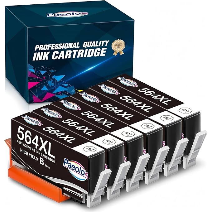 Paeolos Compatible Ink Cartridge Replacement for 564 564XL Used in Photosmart 5510 7520 7525 B8550 C309; Officejet 4620 Deskjet 3520 Printers, 6 Black